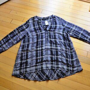 Lane Bryant Plaid Metallic Button Tunic Black 18/20